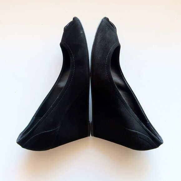 J. Crew Black Suede Leather Peep Toe Wedge Heel Sandals / Dress Shoes Size 8 - Picture 11 of 15